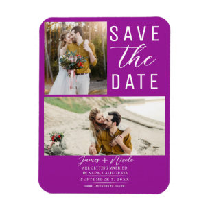Fuchsia Rosa Modern 2 Fotos Save-the-Date Hochzeit Magnet