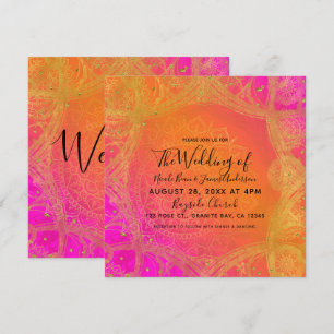 Fuchsia Rosa Orange Gold Indisches Mandala Hochzei Einladung