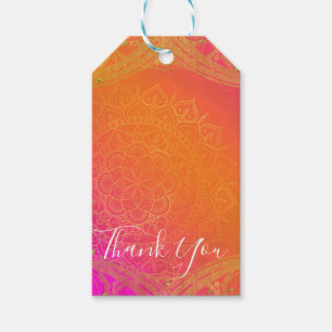 Fuchsia Rosa Orange und Gold Indische Mandala-Part Geschenkanhänger