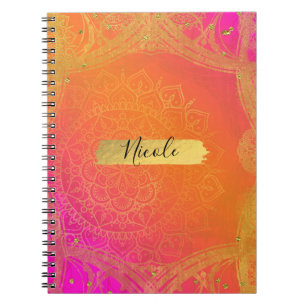 Fuchsia Rosa Orange und Gold Indischer Mandala Gla Notizblock