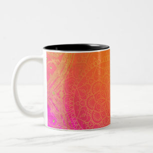 Fuchsia Rosa Orange und Gold Indischer Mandala Gla Zweifarbige Tasse