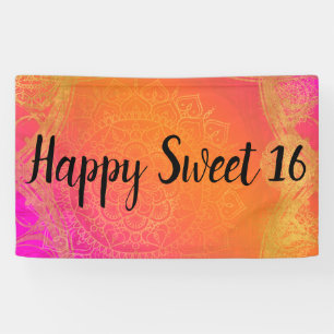 Fuchsia Rosa Orange und Gold Indischer Mandala-Par Banner