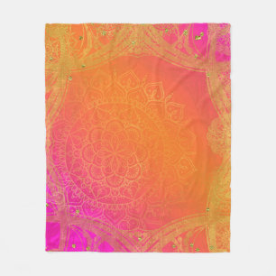 Fuchsia Rosa Orange und Gold indisches Mandala Gla Fleecedecke