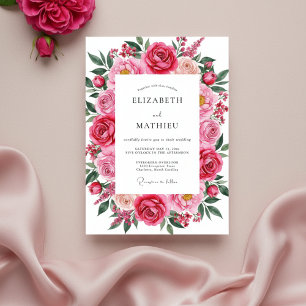 Fuchsia Rosa Romantische Frühlingshochzeit Einladung