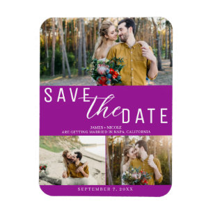 Fuchsia Rosa Save-the-Date-Hochzeit 3 Fotos Magnet