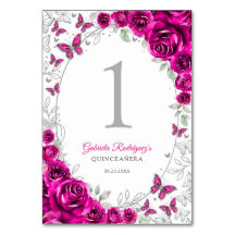 Fuchsia Rosa Silber Floral Quinceanera