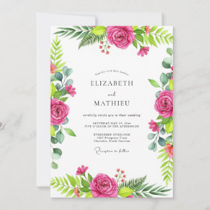Fuchsia Rosa Üppige Botanische Hochzeit Einladung
