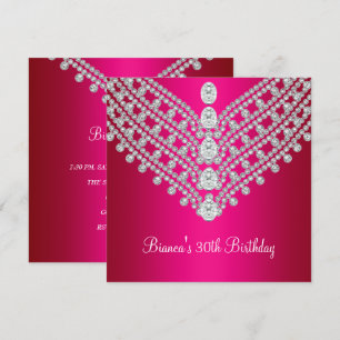 Fuchsia Rosa Weißer Diamant Juwel 30. Geburtstag Einladung