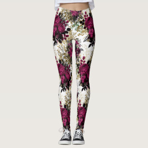 Fuchsia Rose Floral Women's Leggings