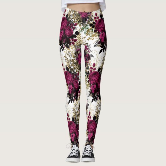 Fuchsia Rose Floral Women's Leggings (Vorderseite)