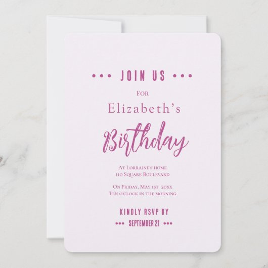 Fuchsia Rose Geburtstagsparty Einladung (Rückseite)