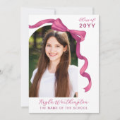 Fuchsia Rose Pink Bow Arch Foto Abschluss Einladung (Vorderseite)