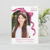 Fuchsia Rose Pink Bow Arch Foto Abschluss Einladung (Stehend Vorderseite)