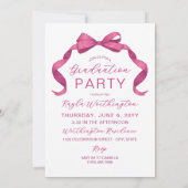 Fuchsia Rose Pink Bow Arch Foto Abschluss Einladung (Rückseite)