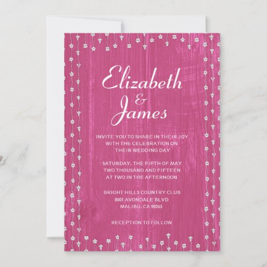 Fuchsia Rustic Barn Wood Wedding Einladungen (Vorderseite)