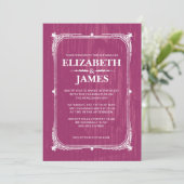 Fuchsia Rustic Barn Wood Wedding Einladungen (Stehend Vorderseite)
