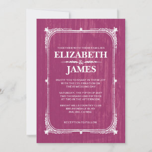 Fuchsia Rustic Barn Wood Wedding Einladungen