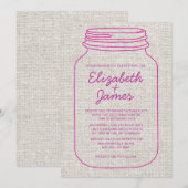 Fuchsia Rustic Burlap Mason Jar Hochzeit Einladung (Vorne/Hinten)