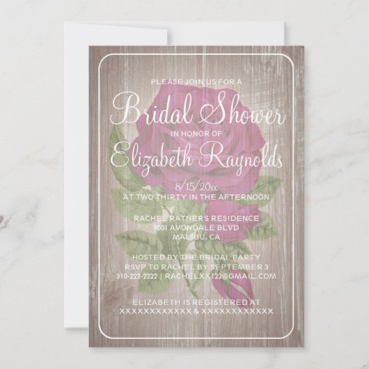 Fuchsia Rustic Floral Bridal Dusche Einladungen (Vorderseite)