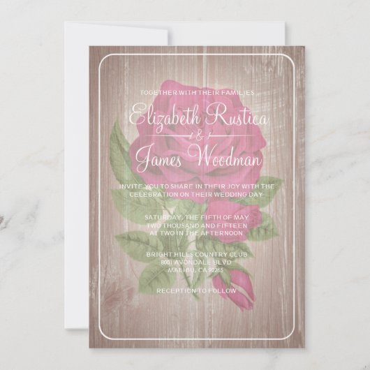 Fuchsia Rustic Floral Wedding Einladungen (Vorderseite)