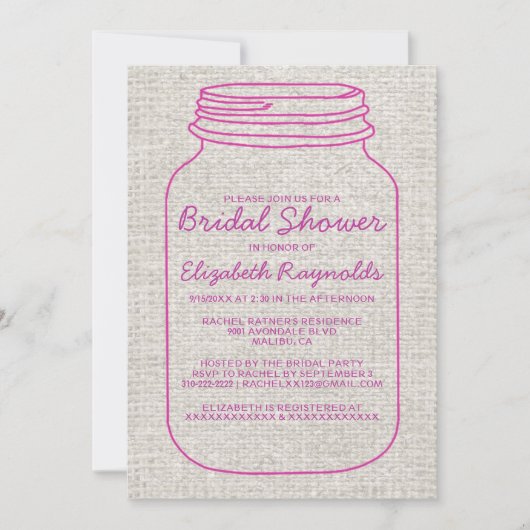 Fuchsia Rustic Mason Jar Bridal Dusche Einladungen (Vorderseite)