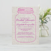 Fuchsia Rustic Mason Jar Bridal Dusche Einladungen (Stehend Vorderseite)