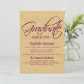 Fuchsia Rustic Script Abschluss laden Einladung (Stehend Vorderseite)