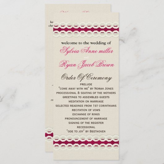 Fuchsia Rustikale Hochzeit Programm (Vorne/Hinten)