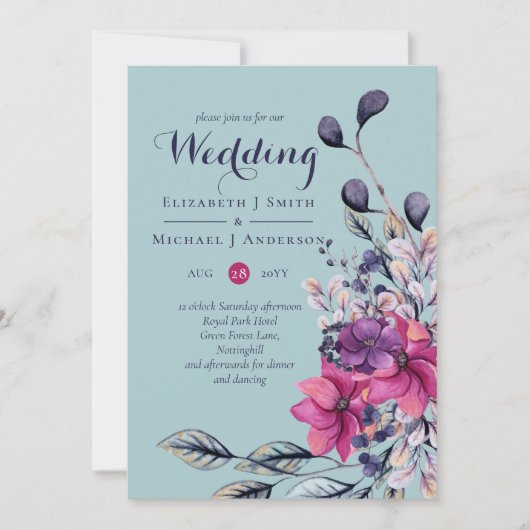 Fuchsia Sage Green Floral Wedding (Vorderseite)