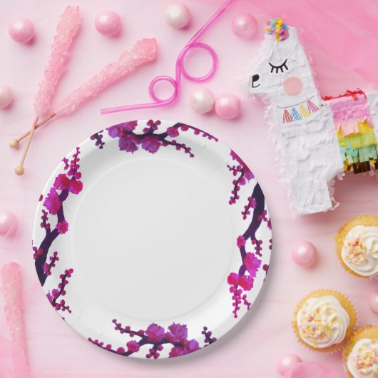 Fuchsia Sakura Blüten Malpapier Platte Pappteller (Party)