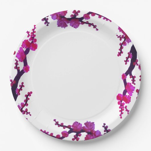 Fuchsia Sakura Blüten Malpapier Platte Pappteller (Vorderseite)