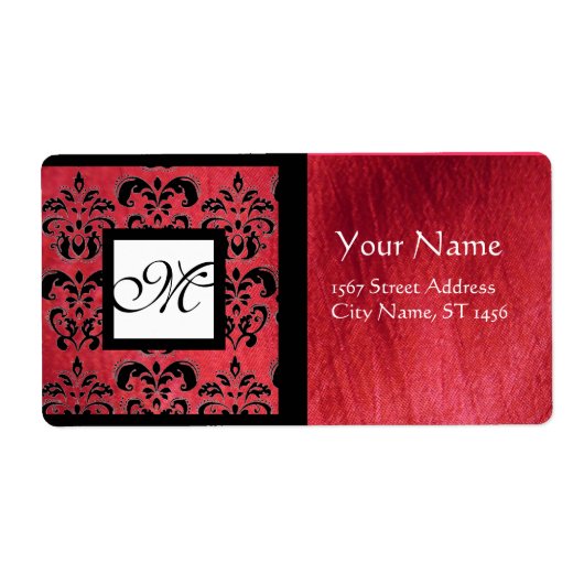 FUCHSIA SCHWARZ ROTES SILK DAMASK, SQUARE-MONOGRAM (Vorne)