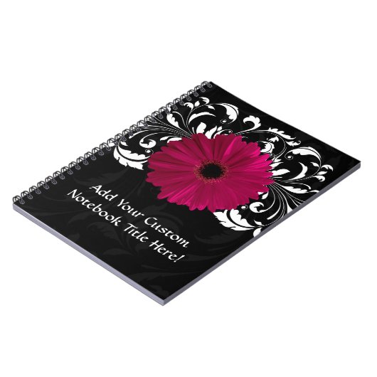 Fuchsia, Schwarz-Weiß-Gerbera-Daisy Notizblock (Linke Seite)