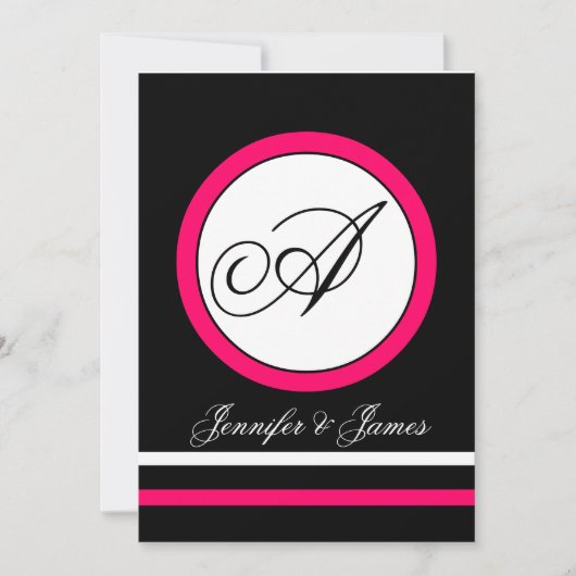 Fuchsia, Schwarz & Weiß Monogramm-Hochzeitseinladu Einladung (Vorderseite)