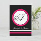 Fuchsia, Schwarz & Weiß Monogramm-Hochzeitseinladu Einladung (Stehend Vorderseite)