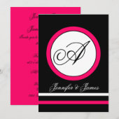 Fuchsia, Schwarz & Weiß Monogramm-Hochzeitseinladu Einladung (Vorne/Hinten)