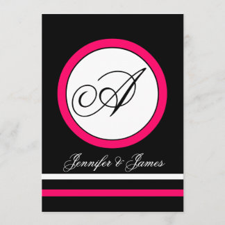 Fuchsia, Schwarz & Weiß Monogramm-Hochzeitseinladu Einladung