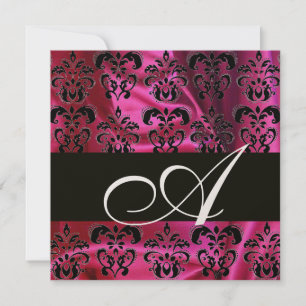 FUCHSIA SCHWARZE SEIDENE DAMAST-MONOGRAMM, Champag Einladung