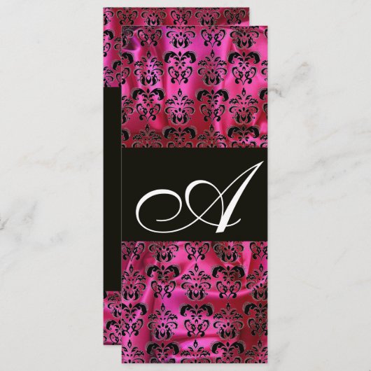FUCHSIA SCHWARZE SILK DAMASK KLEINES MONOGRAMM, we Einladung (Vorne/Hinten)