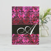 FUCHSIA SCHWARZE SILK KLEINES DAMASK-MONOGRAMM, we Einladung (Stehend Vorderseite)