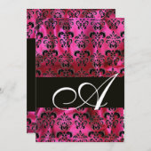 FUCHSIA SCHWARZE SILK KLEINES DAMASK-MONOGRAMM, we Einladung (Vorne/Hinten)