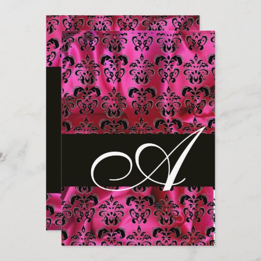 FUCHSIA SCHWARZE SILK KLEINES DAMASK-MONOGRAMM, we Einladung (Vorne/Hinten)