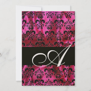 FUCHSIA SCHWARZER SEIDEN DAMASTSTOFF MONOGRAMM , EINLADUNG