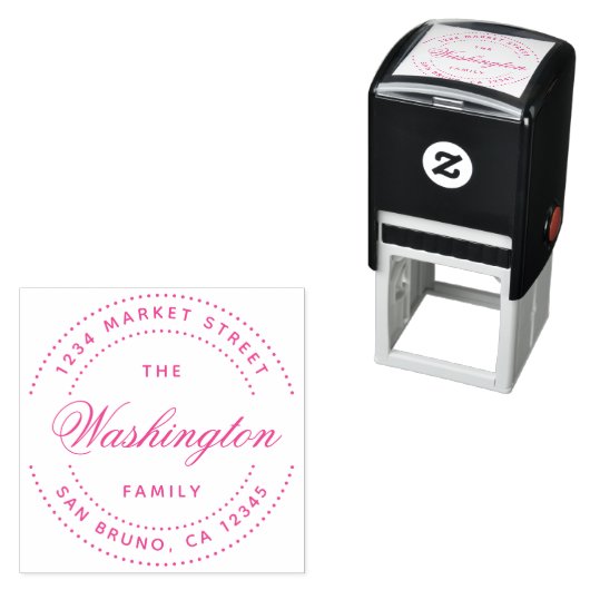 Fuchsia-Script-Familienname | Runde Rücksendeadres Permastempel (Beispiel)