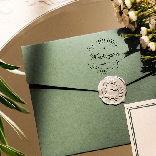 Fuchsia-Script-Familienname | Runde Rücksendeadres Permastempel