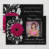 Fuchsia Scroll Gerbera Daisy Abschluss Einladung (Vorne/Hinten)
