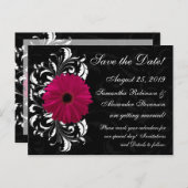Fuchsia Scroll Gerbera Daisy Black Save the Date Ankündigungspostkarte (Vorne/Hinten)