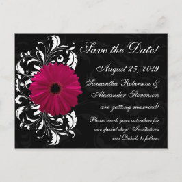 Fuchsia Scroll Gerbera Daisy Black Save the Date Ankündigungspostkarte