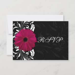 Fuchsia Scroll Gerbera-Daisy mit Schwarz und Weiß RSVP Karte