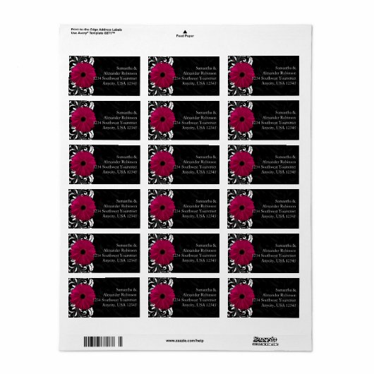 Fuchsia Scroll Gerbera Daisy w/Black and White Adressaufkleber (Vorne)